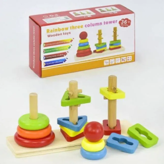 Rainbow Three Column Tower Wooden Educational Toy