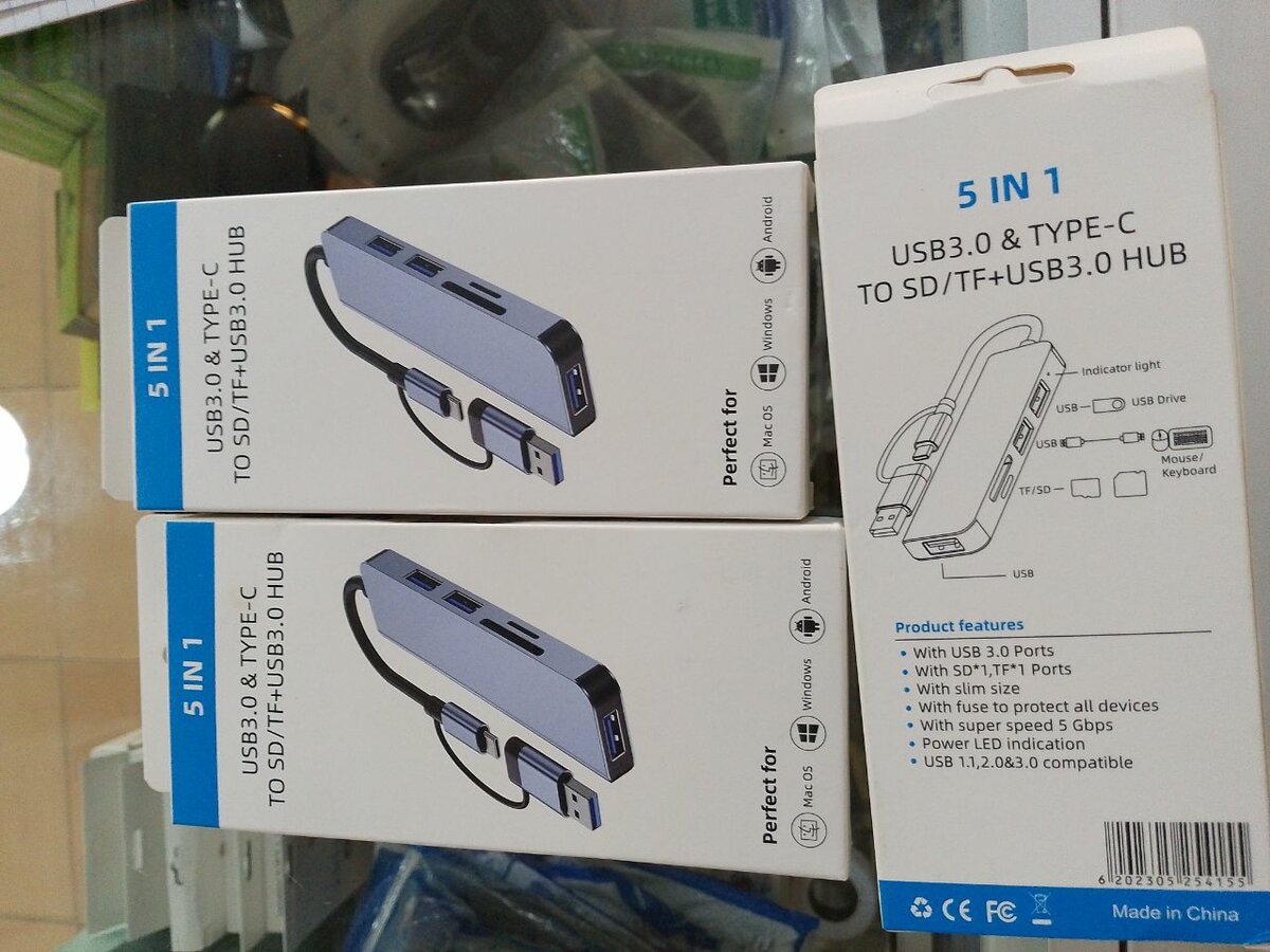 USB 3.0 & TYPE-C TO SD/TF+USB 3.0 HUB 5 IN 1