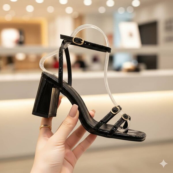 Sandale à talon noir chic