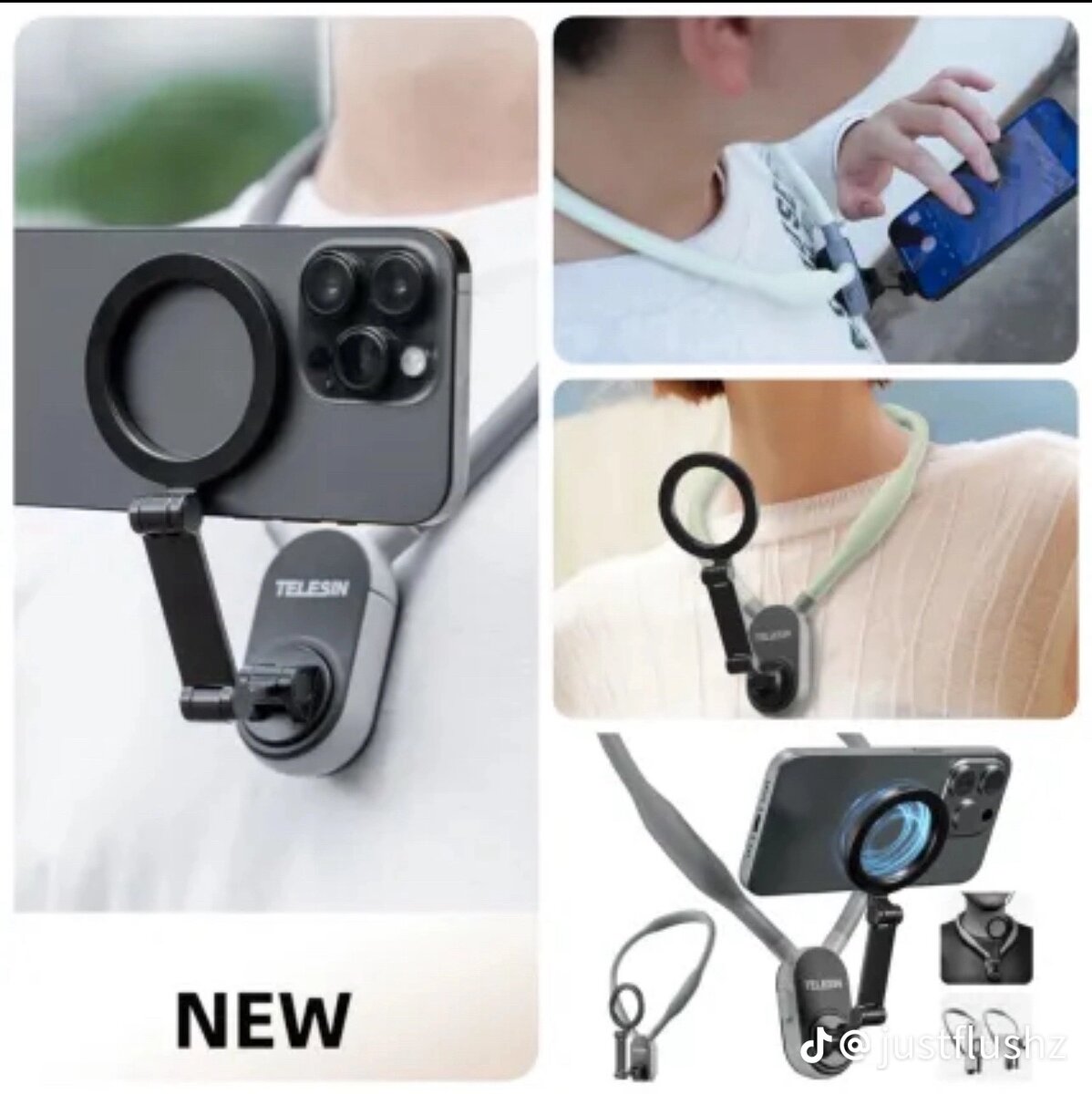 Magnetic neck phone holder