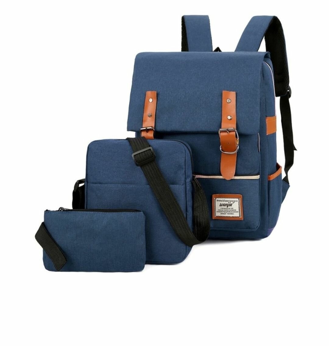 3 PCS TRAVEL BUSINESS BAG SET LAPTOP TRAVEL FLAP BACKPACK WI