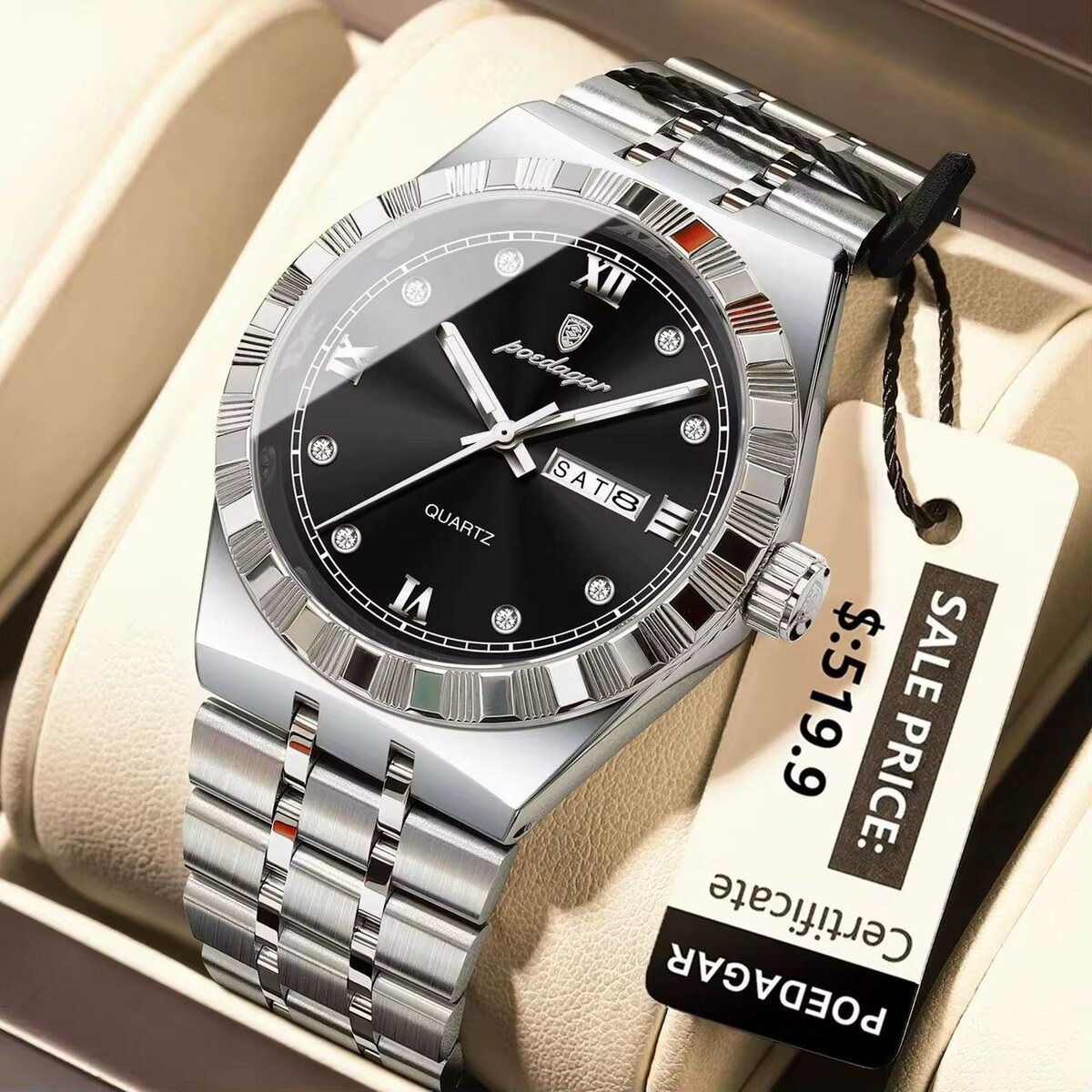 Montre de luxe en acier inoxydable