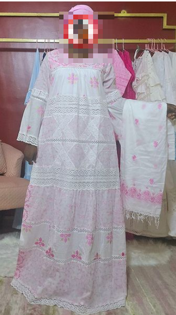 robe au sol en pur coton avec voile assorti blanc rose