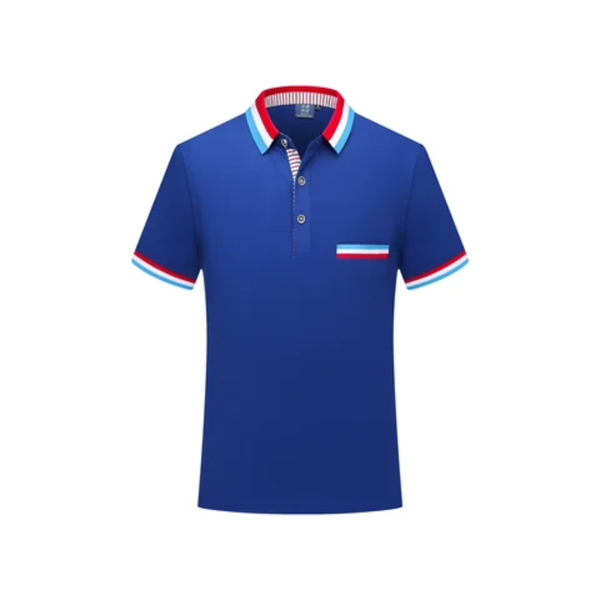 Polo bleu à col rayé