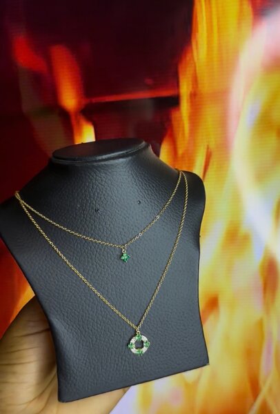 Collier à Double Pendentif Émeraude