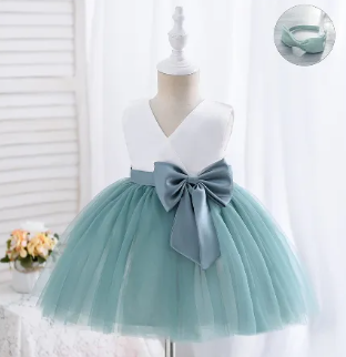 Baby Dresses Girls Party Dress V Neck Waist Bow Children Dress Casual Summer Dresses Kids Party Clothes ( Fabric Silk And Net ) ( Size 03 Month To 4 Yrs )