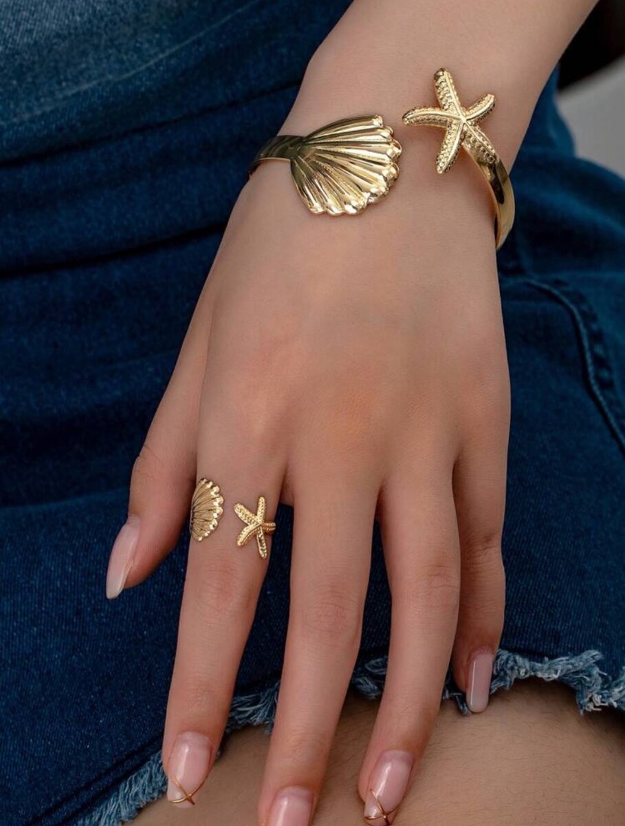 Seastar Shell Metal Bangle and Ring Set