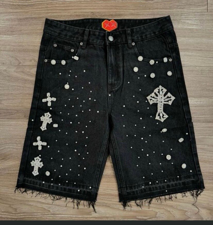 Shorts en jean perlé décontracté