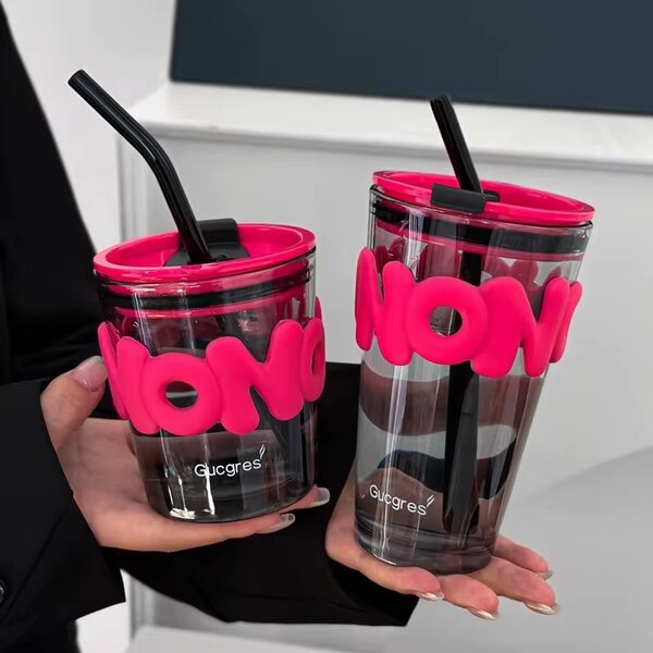 Modern Glass Cup with Straw