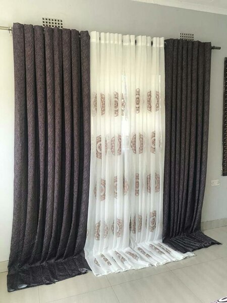 2 drops of curtains brown and white