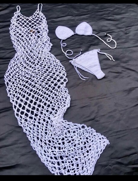 3 in 1 Crochet mesh coverup