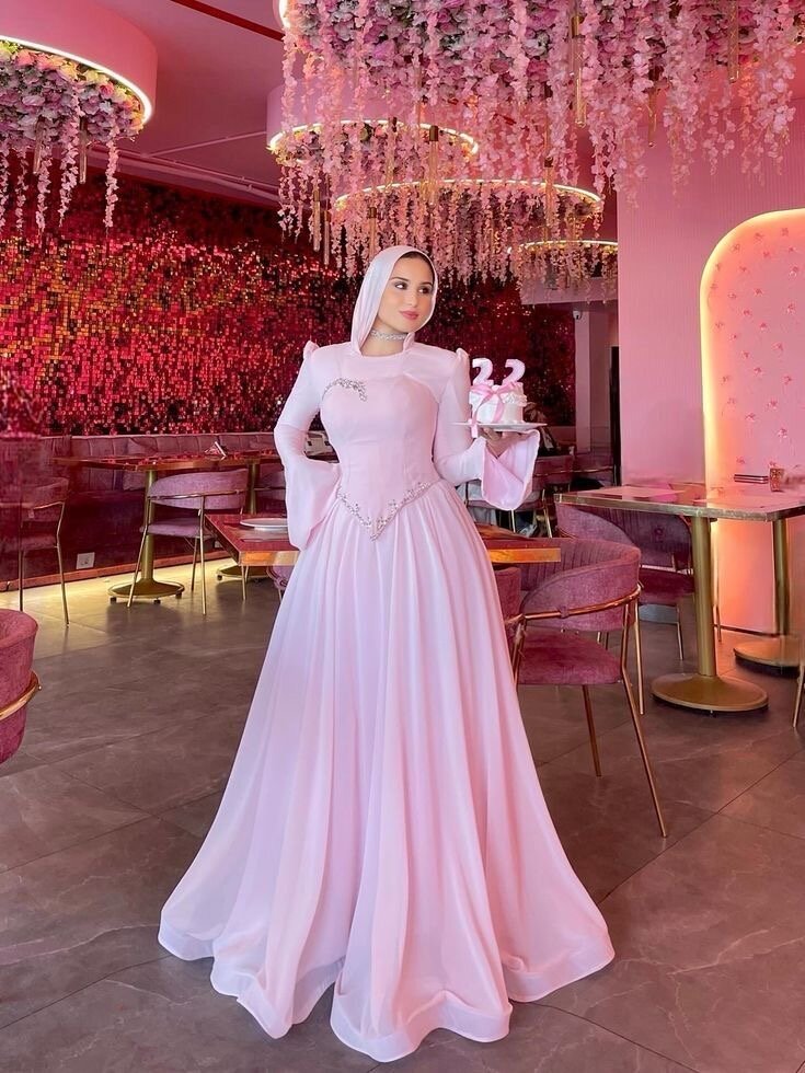 Robe de soirée musulmane rose