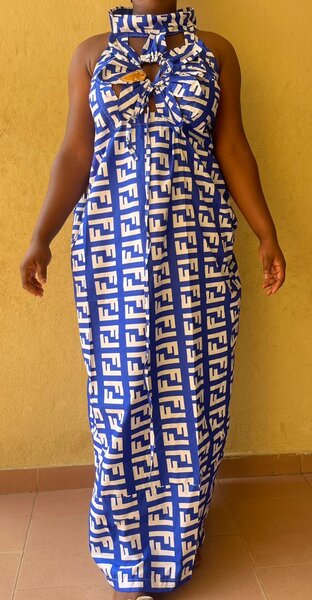 Robe longue bleue imprimée pour femmes