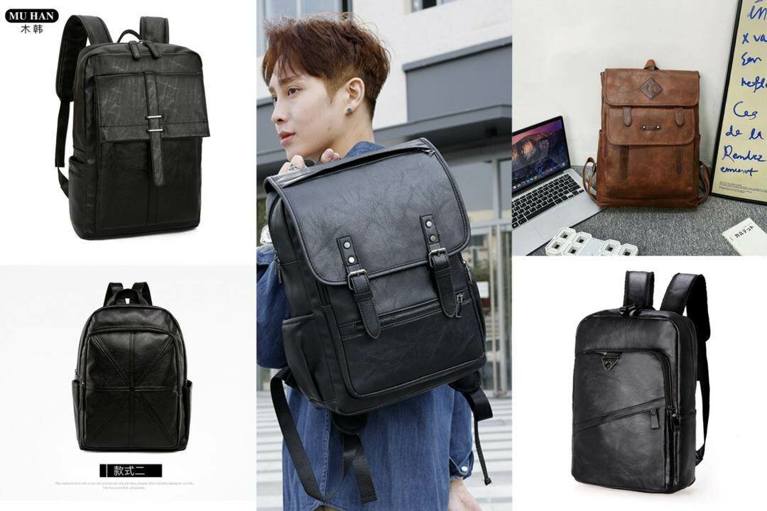 Waterproof leather laptop travel backpack school bag