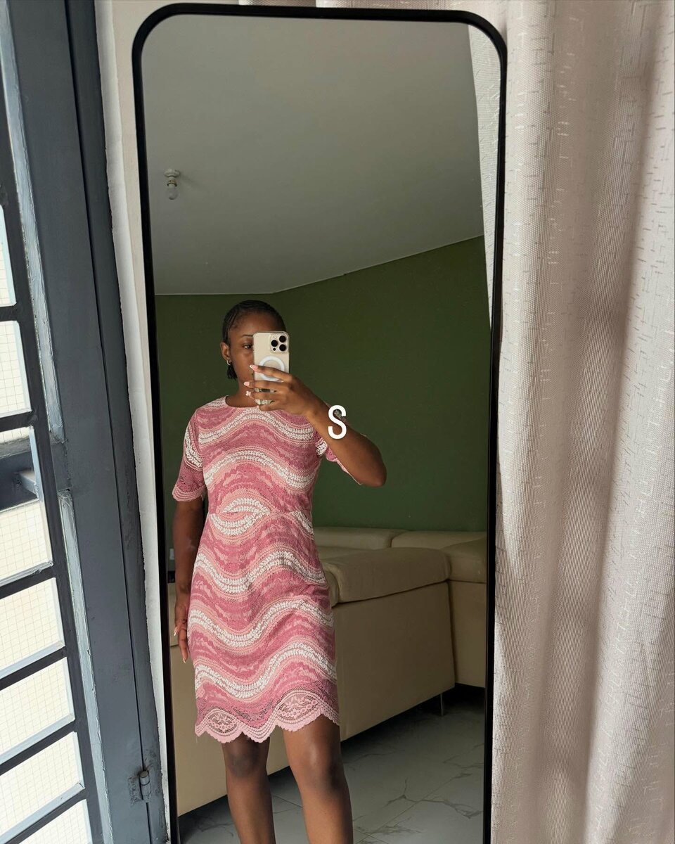 Pink and white dress with print