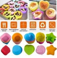 Set of 6 - Silicone Cupcake Molds - Multicolored - Varied Shapes (round, square, star, heart)