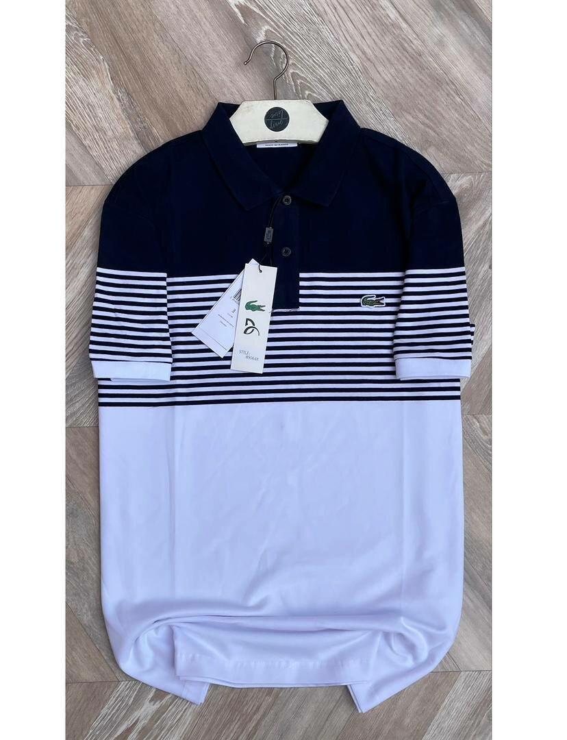 Polo rayé marine et blanc