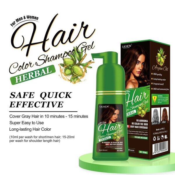 Lichen Hair Color Shampoo Gel Dark Brown Argan Oil - 200 ml