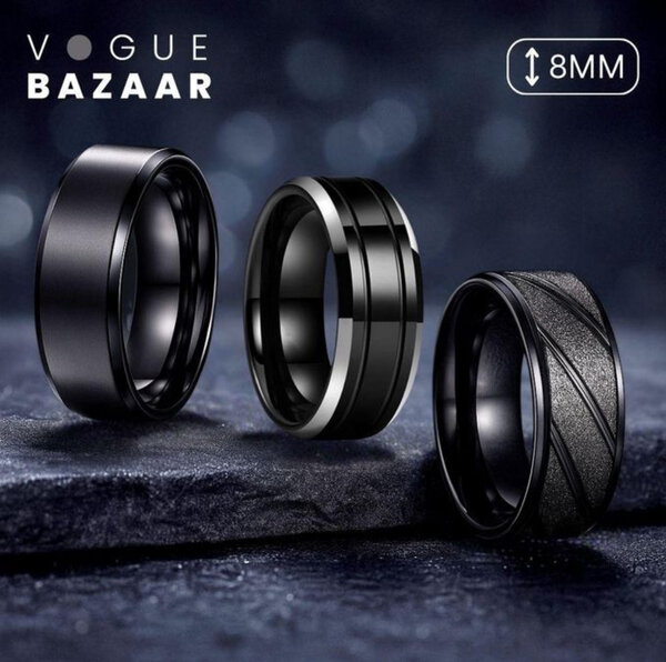 Bague Homme Noir 8mm