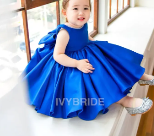 Blue Silk Baby Dress Birthday Dress Princess Party Dress Children Wedding ( Fabric Silk) ( Size 03 Month To 2 Yrs)