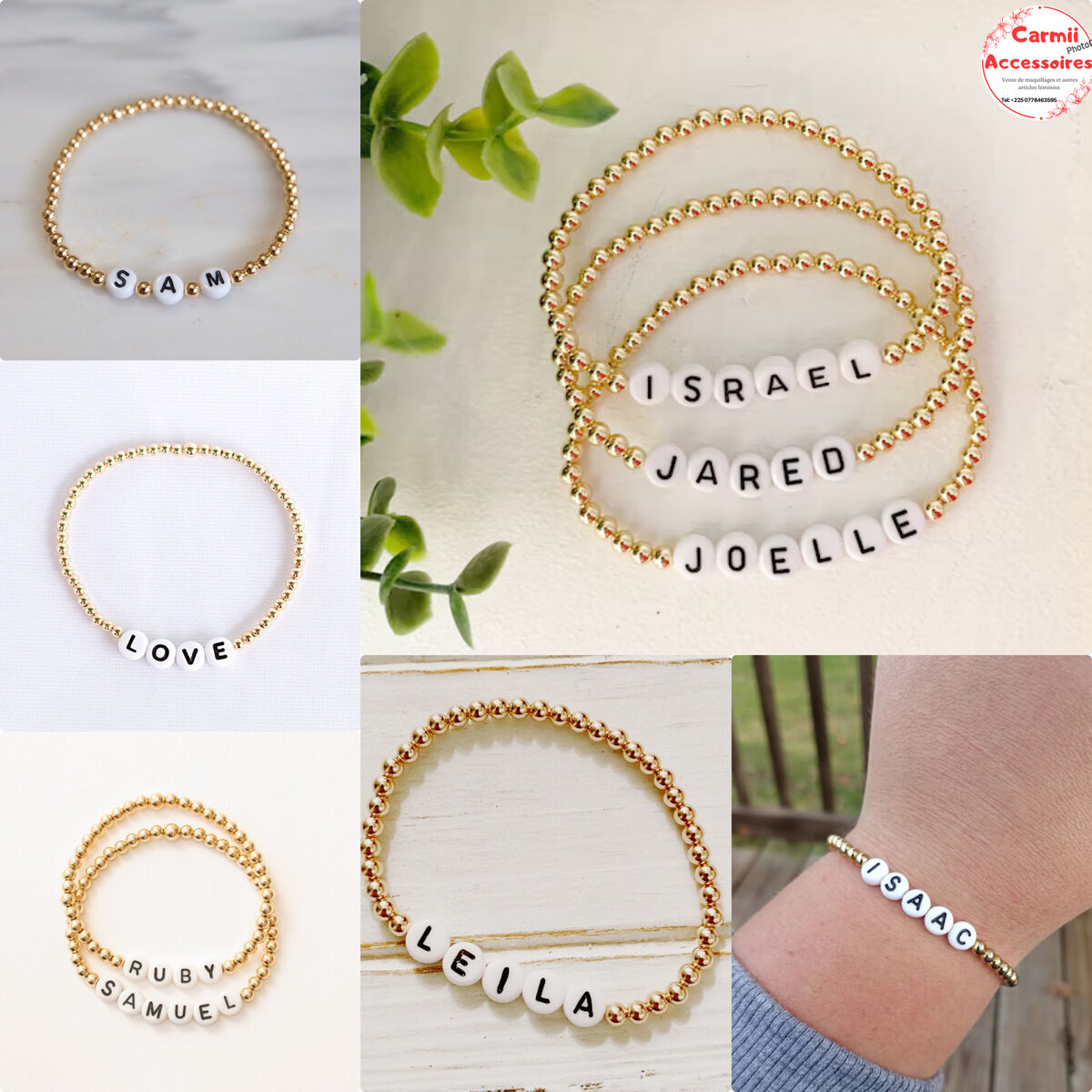 Bracelet personnalisé perles dorées