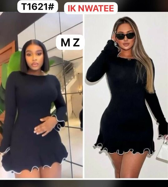 Robe noire moulante à volants