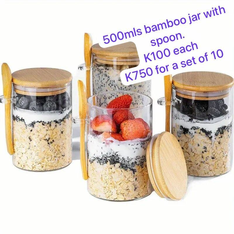 Glass jar with bamboo lid and spoon