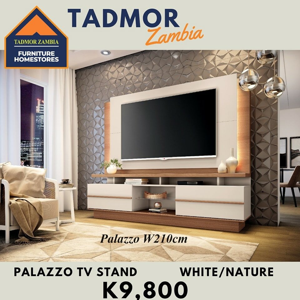 TV stand PALAZZO, color white/natural, W210 cm