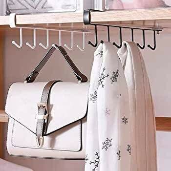 Under Cabinet 6 Hooks Mug Cup Holder for Kitchen, Mug Cup storage Rack, for Cupboards Wardrobes, Under Cabinet Utensils Hanger, Hanging Organizer rack for Kitchen Accessories