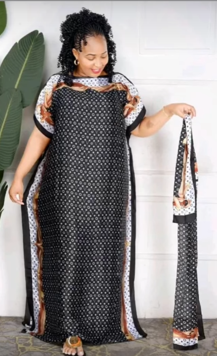 Women's Long Dress with Print and Headband