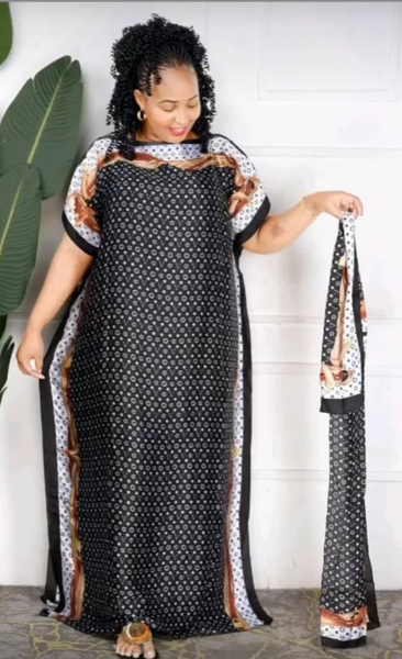 Women's Long Dress with Print and Headband