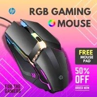 RGB Mouse with FREE Mouse Pad - HP Gaming Mouse with Top RGB 7 Lights Breathing - USB Wired Optical Moue for PC, Laptop, Minecraft, Mobile Pubg, Free Fire
