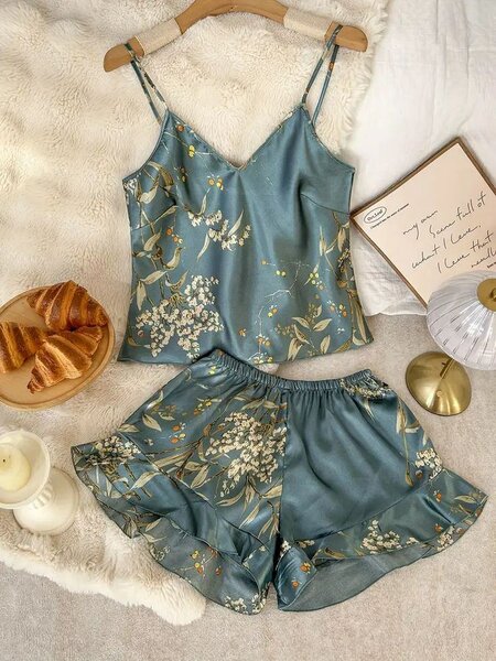 Pyjama Satin à Fleurs