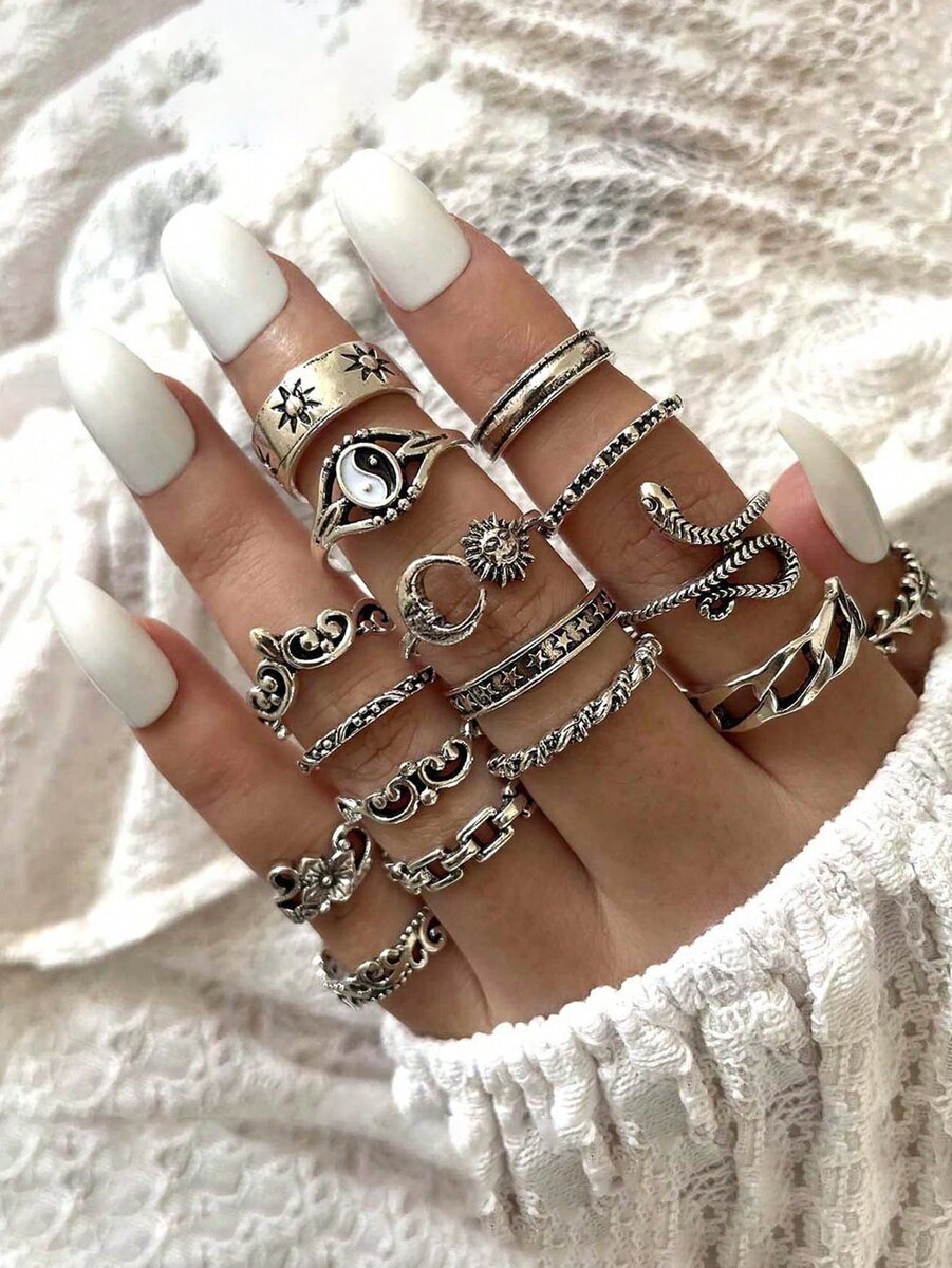 Lot 16 bagues glamour argent