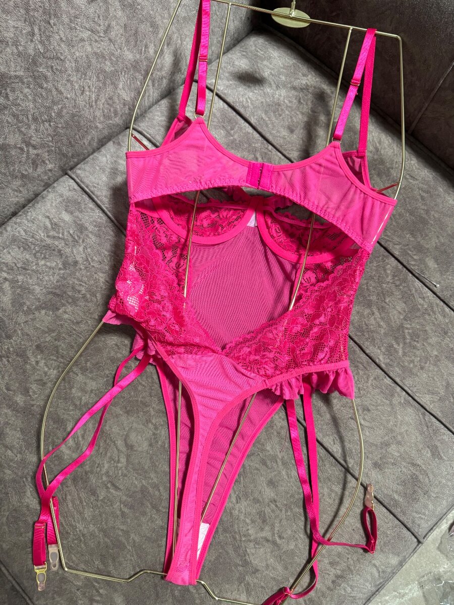 Elegant Pink Lace Lingerie Bodysuit