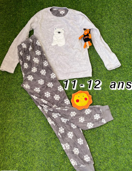 Pyjama chaud enfant "Ours polaire marron laiteux" 11-12 ans