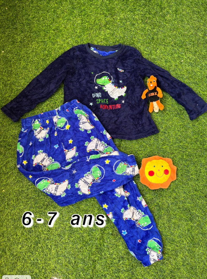Pyjama chaud enfant "Dinosaure astronaute bleu-gris" 6-7 ans