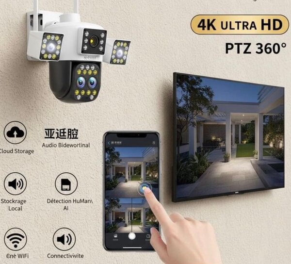 Caméra de sécurité 4K PTZ 360° avec détection humaine