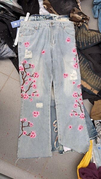 Pantalon Jean Baggy fleuri