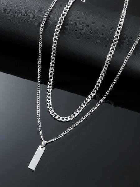 Collier double chaîne argenté