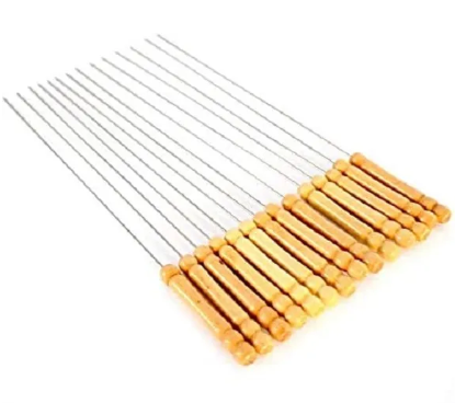 6 Pcs Wooden Handle Kabab Bar B Q Grill Seekh Kabab Sticks With Wooden Handle White Square Shape BBQ Sticks Seekhein