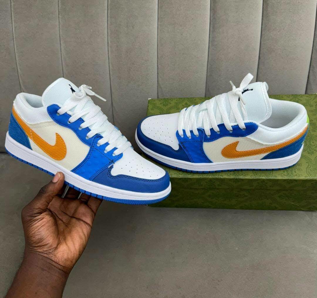 Baskets basses en cuir bleu-orange