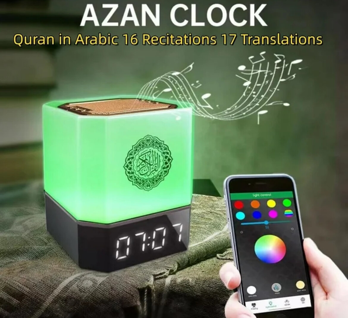 Réveil Azan avec Coran et lumières multicolores