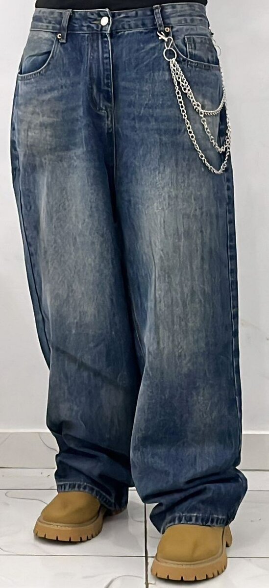 Jean large à chaîne mode