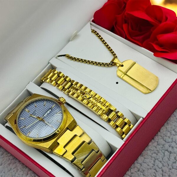 Montre Homme Luxe avec Bracelet et Collier en Or