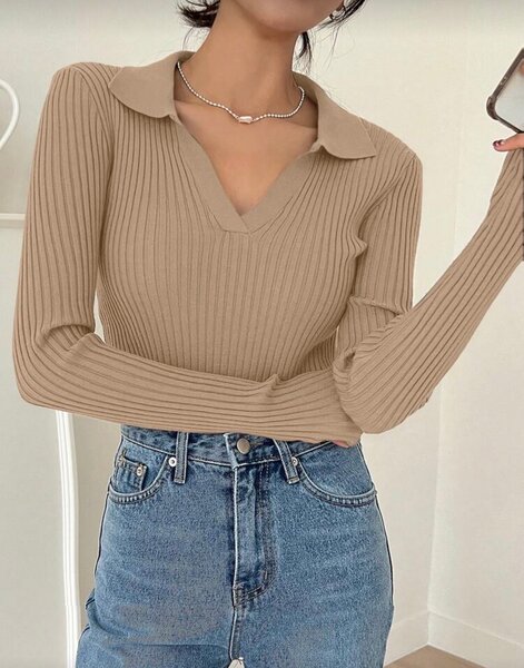 Pull en tricot côtelé femme