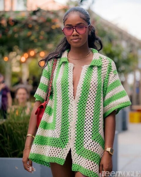 Chemise en crochet vert femme