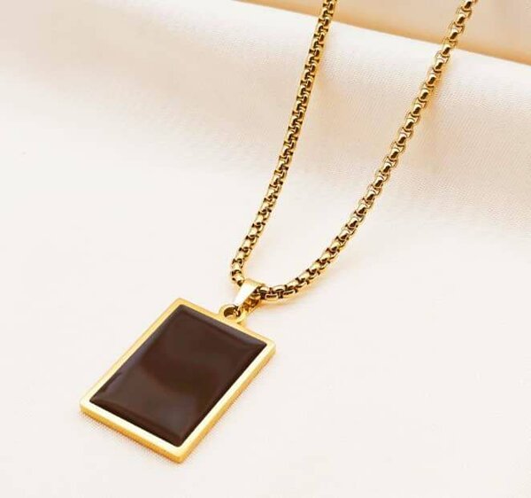 Gold Rectangle Pendant Necklace