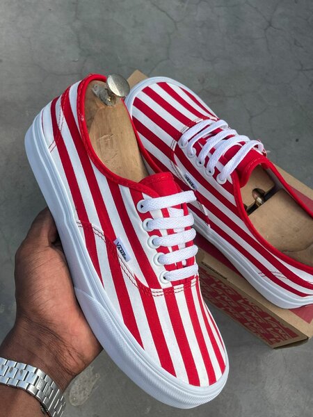 Vans Basket rayé rouge blanc