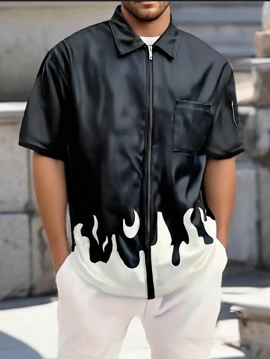 Chemise à manches courtes en flammes